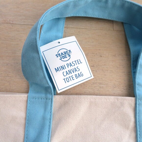 NEW Limited Trader Joe’s Mini Pastel Canvas Tote Bag with Tags - Blue - Picture 5 of 8